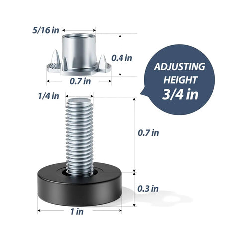 Adjustable Foot Pads For Furniture And Home Use, Grippy Non Slip Floor Protectors with 3/4 in height adjustment and threaded design.