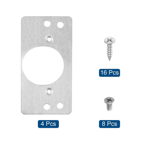 4 Pack Hinge Repair Plate Kit For Cabinets And Doors, Stainless Steel, 90x47mm (3.54x1.85 In), shown with screws