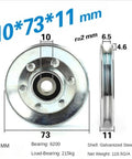 Heavy Duty V Groove Wheel Roller Nylon Wire Rope Guide Pulley For Cable Hanging Line 10x73x11mm with dimensions shown