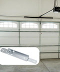Heavy Duty Garage Door Reinforcement Bracket For Opener Installation DIY Repair Hookup Brackets With Clevis Pin Attaches To Top Panel For Most Openers 18 Inch shown in an installed garage setup.