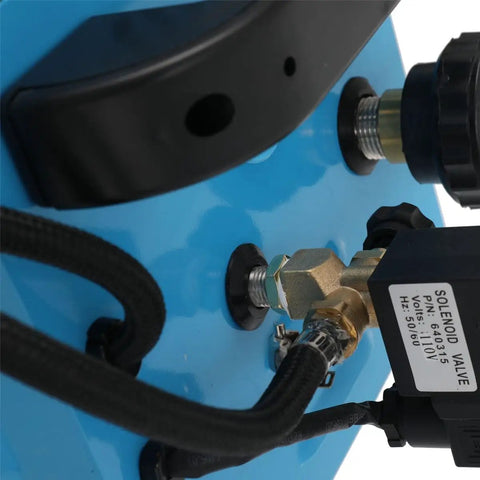 Close-up of solenoid valve and connections on No Sweat Commercial Steam Iron With Four Liter Tank Pro Grade Industrial Steamer.