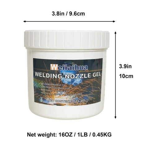Anti Spatter Welding Nozzle Gel For MIG Torch 16 Oz Easy Dip Application jar with dimensions 3.8 x 3.9 inches