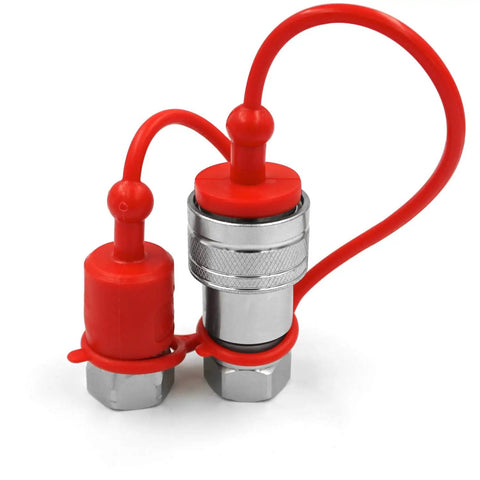 Half Inch NPT Thread ISO 5675 Hydraulic Quick Connect Tractor Couplers with Ball Valve Seal, red dust caps attached