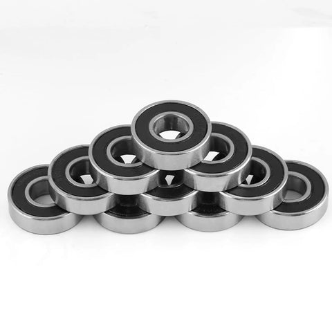 Premium 10 Pack Heavy Duty Rubber Sealed Ball Bearings 60012RS stacked, showing rubber seals and stainless steel finish 12X28X8mm.