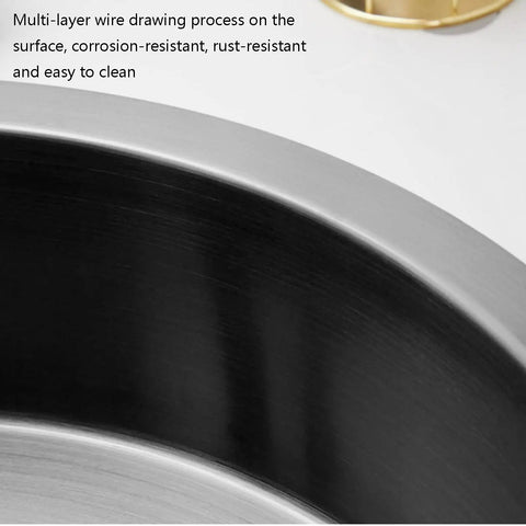 Close-up view of Top Notch Rust Resistant Stainless Steel Round Vessel Basin 15.6 Inch with slick matte black finish.