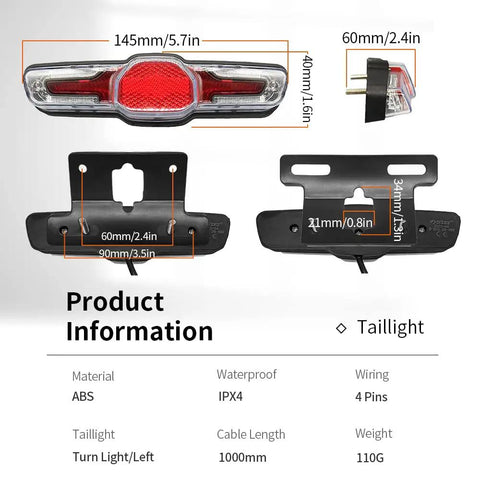 Electric Bicycle Headlight And Tail Light Horn Switch Cable Parts Rubber Ebike Accessories Replacement Kit taillight dimensions and specs