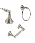 Sage Collection 3 Piece Decorative Bath Hardware Set in Brushed Nickel, Easy Wall Mount Install, showing towel ring and bar