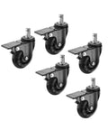Five Pack Black 2.5 Inch PU Transparent Office Chair Caster Wheels With 11mm Stem M11 Universal Brakes For Small Furniture Replacement Set