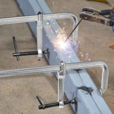 Durable Light Duty Welding F Clamps With Drop Steel Build And Thickened Screw For Woodworking, Metal Fabrication And Tough DIY Craft Projects That Get The Job Done Right holding metal during welding.