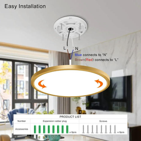 Two Pack 12 Inch Gold Flush Mount Led Ceiling Lights, Ultra Thin Round Flat Fixture, installation guide in modern room