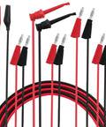 Alligator Clip To Banana Plug Multimeter Lead Set With Mini Hooks, 3 Pairs in red and black, stackable plugs visible