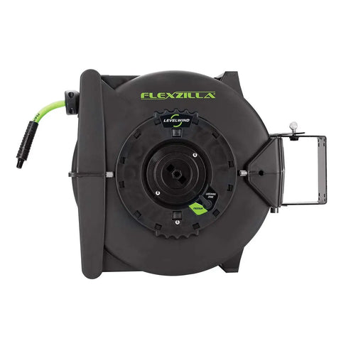 Levelwind Retractable Air Hose Reel 3/8 Inch By 75 Feet Workhorse Heavy Duty Lightweight Hybrid with Flexzilla in ZillaGreen