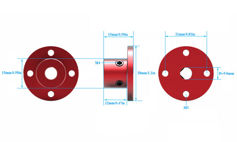 Dimensions of 4 Pack 5mm Aluminum Alloy Rigid Flange Shaft Coupler For DIY Motors And CNC Projects, including M4 screw placement.
