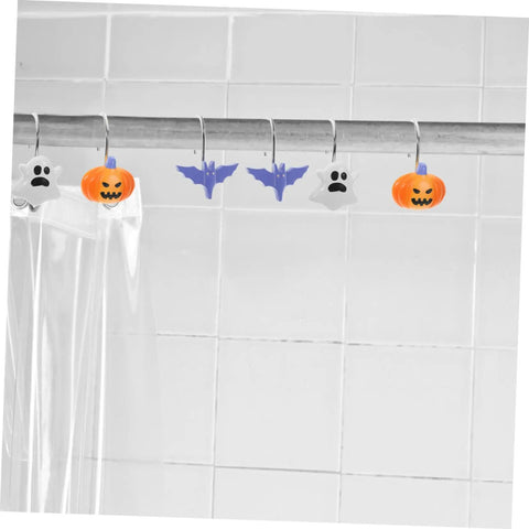 Halloween Shower Curtain Hooks Bat Pumpkin Ghost Design 12 Piece Set With Smooth Glide No Snag Durable Rust Resistant Metal Rings