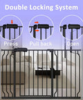 Extra Wide Baby Gate With Walk Through Door Adjustable From 62.19 To 66.92 Inches Pressure Mounted Auto Close Black Steel Gate