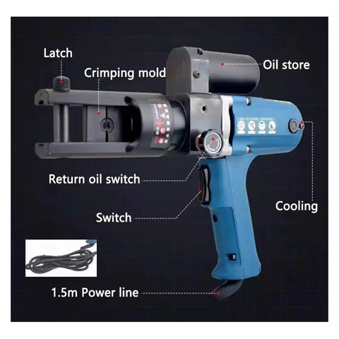Portable Electric Hydraulic Pliers For Copper And Aluminum Terminal Crimping Effortlessly Handle Big Jobs With Powerful Yz-300a Wiring Tool showing crimping mold and oil store.