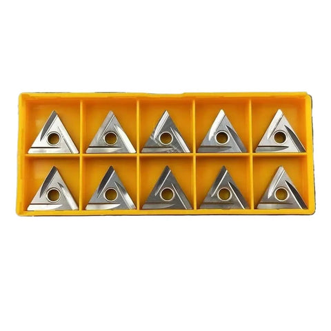 Top Grade 10 Piece Indexable Carbide Lathe Tool Set Featuring TNMG160404R-2G Metal Ceramic Triangle Blades in storage tray.
