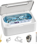 Ultrasonic Jewelry Cleaner Pro 47kHz Deep Cleaning Machine With Three Cleaning Modes For Retainers Mouth Guards Watches Rings Diamonds White Dope Cleaning Power with open lid showing water and control panel