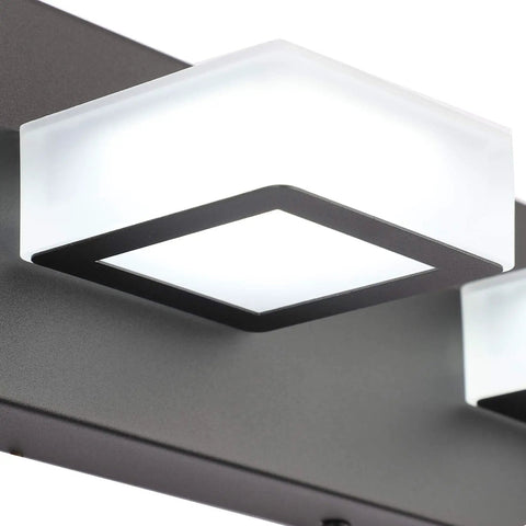 Close-up of Six Light Modern Matte Black Vanity Light Fixture With Acrylic LED showing a sleek square design detail
