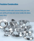 Heavy Duty M12 X 1.5 Hex Flange Nuts Crafted From Top Shelf 304 Stainless Steel For Hella Rust Resistance And Badass Grip Strength Perfect For Trucks And Hot Rods With Ten Pieces Featuring Serrated And Flat Bases.