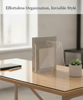 Clear Acrylic L Shaped Bookends For Desk And Shelf Organization No Fuss Invisible Support Brackets on a glass desk