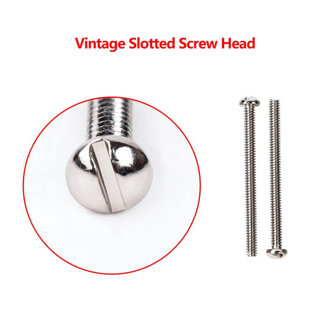 Badass Vintage Slotted Head Humbucker Pickup Height Mounting Screws And Return Springs For Gibson Emg Dimarzio Seymour Duncan Guitars, close-up of nickel slotted screw head.