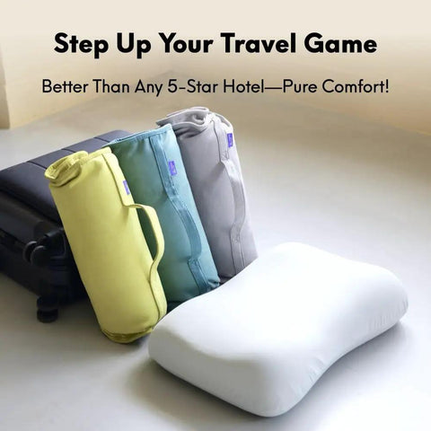 Four rolled Compact Travel Memory Foam Neck Pillow For Deep Sleep On The Go Ideal For Hotels Camping And Side Or Back Sleepers