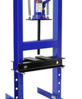 20 Ton Hydraulic H Frame Shop Press With Adjustable Table And Steel Construction For Auto Repair Metalworking and Bearing Installation featuring durable blue frame.