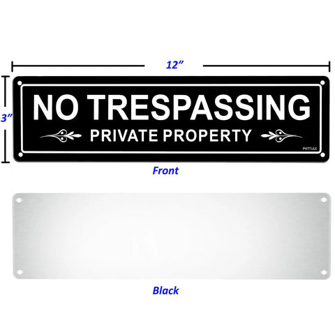 No Trespassing Private Property Sign 2 Pack 12 By 3 Inches Aluminum Signs For Home And Biz Rust Free Reflective Signage Built To Endure Sun Rain And Extreme Weather For Years