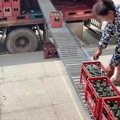 Roller Conveyor System With 2.5 Cm Galvanized Steel Rollers, Durable Unloading Solution For Warehouse Delivery And Material Handling, Over 150 Cm Length That Splices, 30 To 40 Cm Wide Steel Frame, Built For DIY And Industrial Use, unloading crates