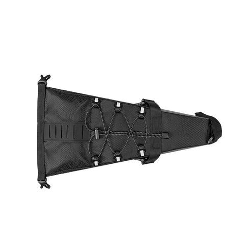 Top view of Rainproof 5.8L Bike Saddle Bag With Expandable Storage And Reflective Straps on black background