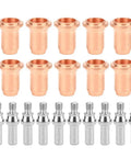 Pro Plasma Torch Consumables Kit Featuring 10 Red Copper Electrodes And 10 Tip Nozzles For Professional Cutter Maintenance, copper nozzles and tips set.