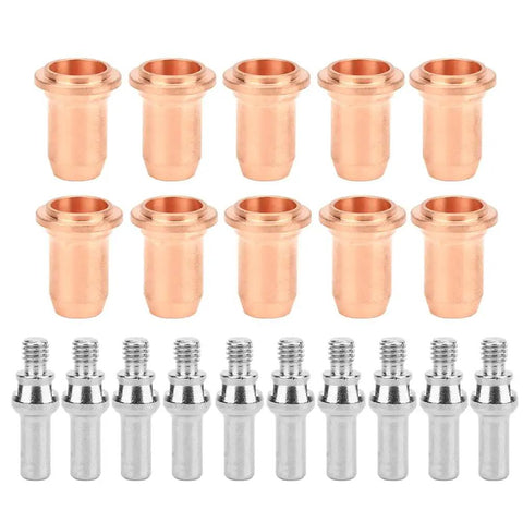 Pro Plasma Torch Consumables Kit Featuring 10 Red Copper Electrodes And 10 Tip Nozzles For Professional Cutter Maintenance, copper nozzles and tips set.