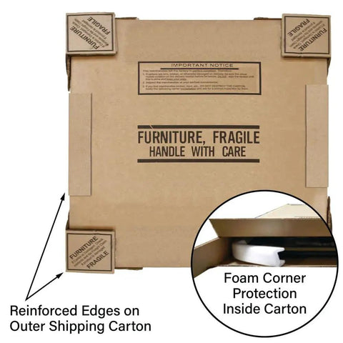 Packaging of 36 Inch Square Pub Table, 29 Inch High, Commercial Grade With Durable Black Granite Laminate Top, foam corner protection