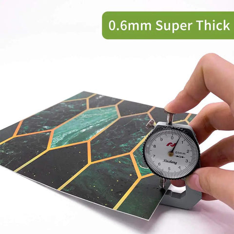 Emerald Holographic Hexagon Peel And Stick Backsplash Tiles showing 0.6mm thickness, self-adhesive PVC for kitchen bathroom laundry