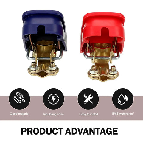 Two Pack Quick Release Battery Clamps For Cars Trucks And SUVs, Easy Snap On Quick Disconnect Terminals, Universal Copper Galvanized Battery Clamp Set In Blue And Red, Secure Connection