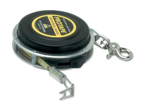Auto Rewind Tape Measure 3/8 Inch Wide by 100 Feet with Nylon Coated Blade and Open Reel Gear Drive
