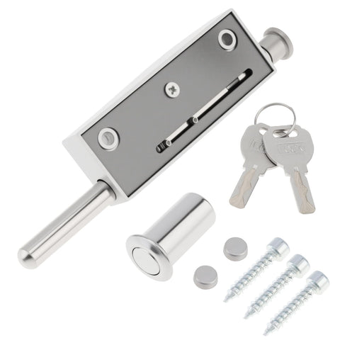 Keyed Sliding Patio Door Lock With Spring Loaded Latch And Two Keys For Enhanced Home Security On Sliding Glass Doors Patio Gates And Fences Suitable For Double Doors In Silver Finish