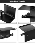 Mega Size Toilet Paper Holder With Built In Phone Shelf And Towel Hooks, Adhesive Or Screw Mount, Stainless Steel Matte Black