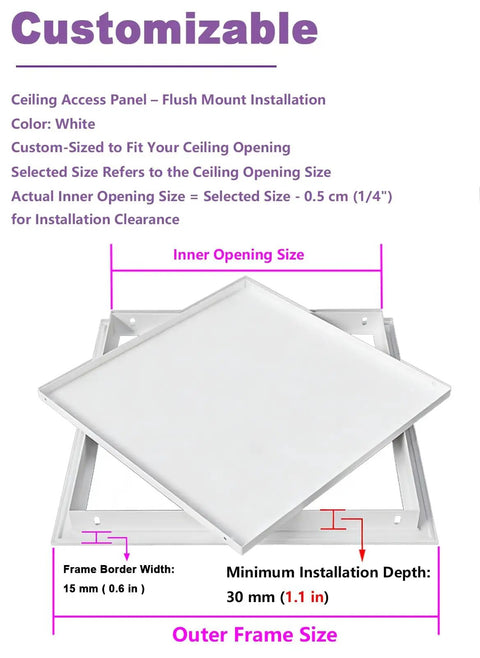 Flush Mount 24x24 Flip-Up Ceiling Access Panel No Sweat Install Push Pop Cover Lift-Up Hinge for Attic Plumbing HVAC Drywall