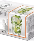 Packaging of Stackable 12.5oz Glass Tumblers Set Of 6 For Sodas Juices Milk Beer And Spirits Dishwasher Safe Durable Tempered Glass