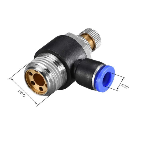 Badass Push To Connect Air Flow Control Valve Elbow With 8mm Od And G1/2 Male Thread Pneumatic Speed Controller Featuring Precision Needle Knob For Tight Shop Builds And Smooth Adjustments
