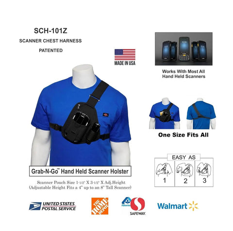 Hands Free Barcode Scanner Holster Chest Harness With Adjustable 4 To 8 Inch Depth For Fast Access In Warehouse And Delivery Tasks