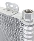 Close-up of Beefed-Up Universal 13-Row Stacked-Plate Transmission Cooler Kit For Heavy Towing Duties, aluminum core detail