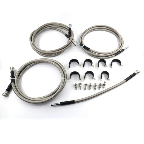Heavy Duty Stainless Steel Braided Fuel Lines Kit For 1999 To 2003 Chevy Silverado And Gmc Sierra with clamps and fittings.
