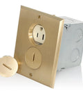 Built Tough Self Grounding Duplex Floor Box With Two Outlets 15 Amp Ivory Brass Finish ready to wire with seal plate gasket