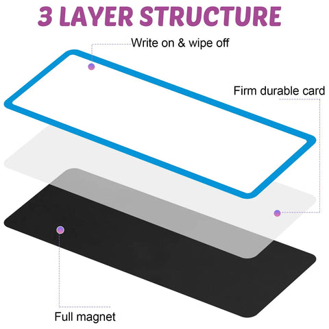3 layer structure of 180 Piece Magnetic Dry Erase Labels Kit With Reusable Magnetic Name Tags Colorful Border Frames Erasable Magnetic Strips Ideal For Whiteboards Lockers Fridges Classrooms And Schools Size 3.2 By 1.2