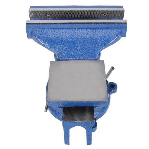 Heavy Duty Cast Iron Table Vise With 8 Inch Jaw Width And Wide 150mm Opening For Milling Drilling Machines Plus Flat Clamp Anvil Workholding Tool top view showing steel jaws and blue cast iron body.