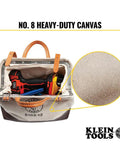Heavy Duty Natural Canvas Tool Bag Tote With Wide Hinged Opening And Leather Handles, 12 Inch Multi Purpose Tool Carrier