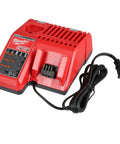 Milwaukee M12 M18 charger with LED indicators, designed for efficient battery charging for tools like the Industrial Strength M18 Cordless 1/2 Inch Hammer Drill.